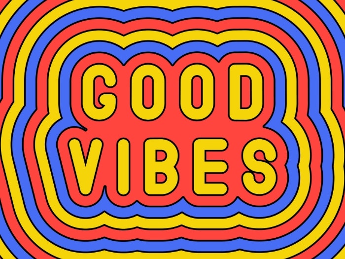 “Good vibes” slogan poster. Groovy, retro style design template of the 60s-70s.