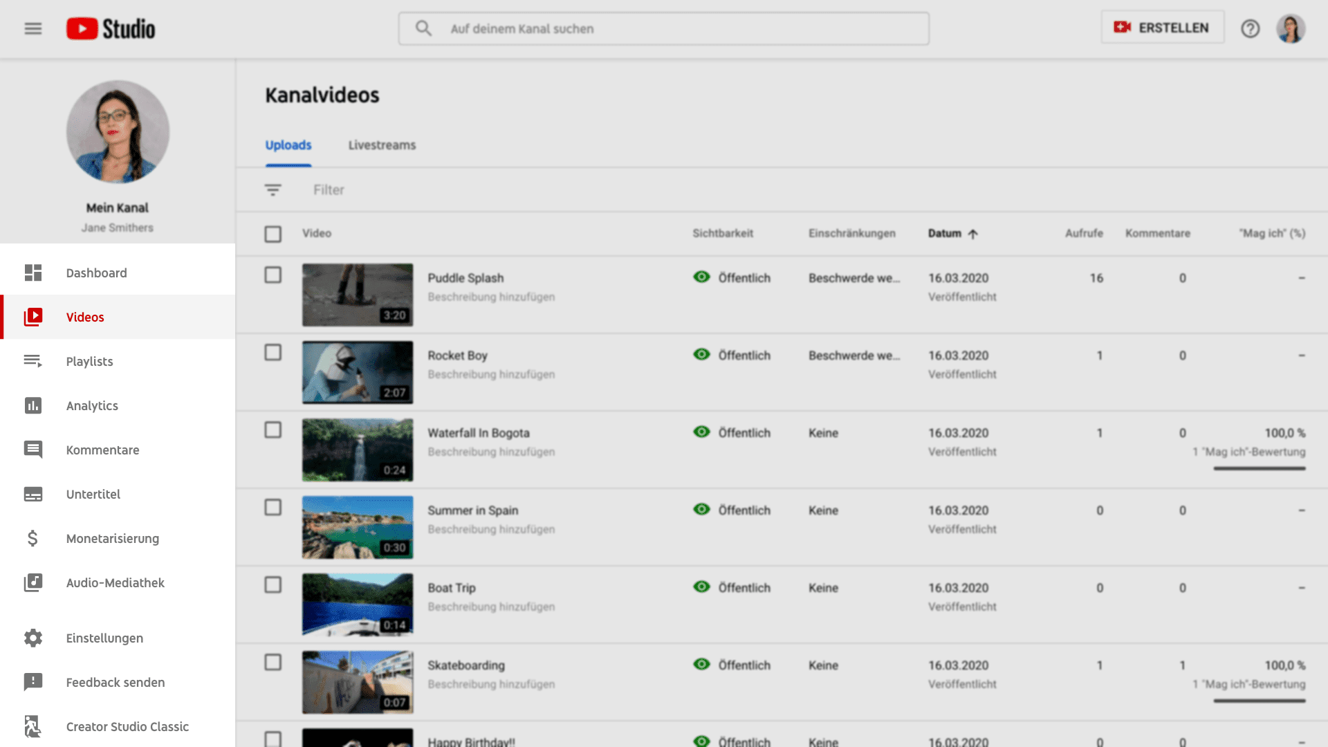 Bild der Benutzervideos auf Youtube.com